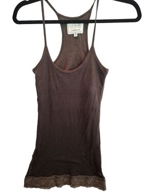 Abercrombie & Fitch Brown Ribbed Lace-Trim Camisole Built In Bra Tank